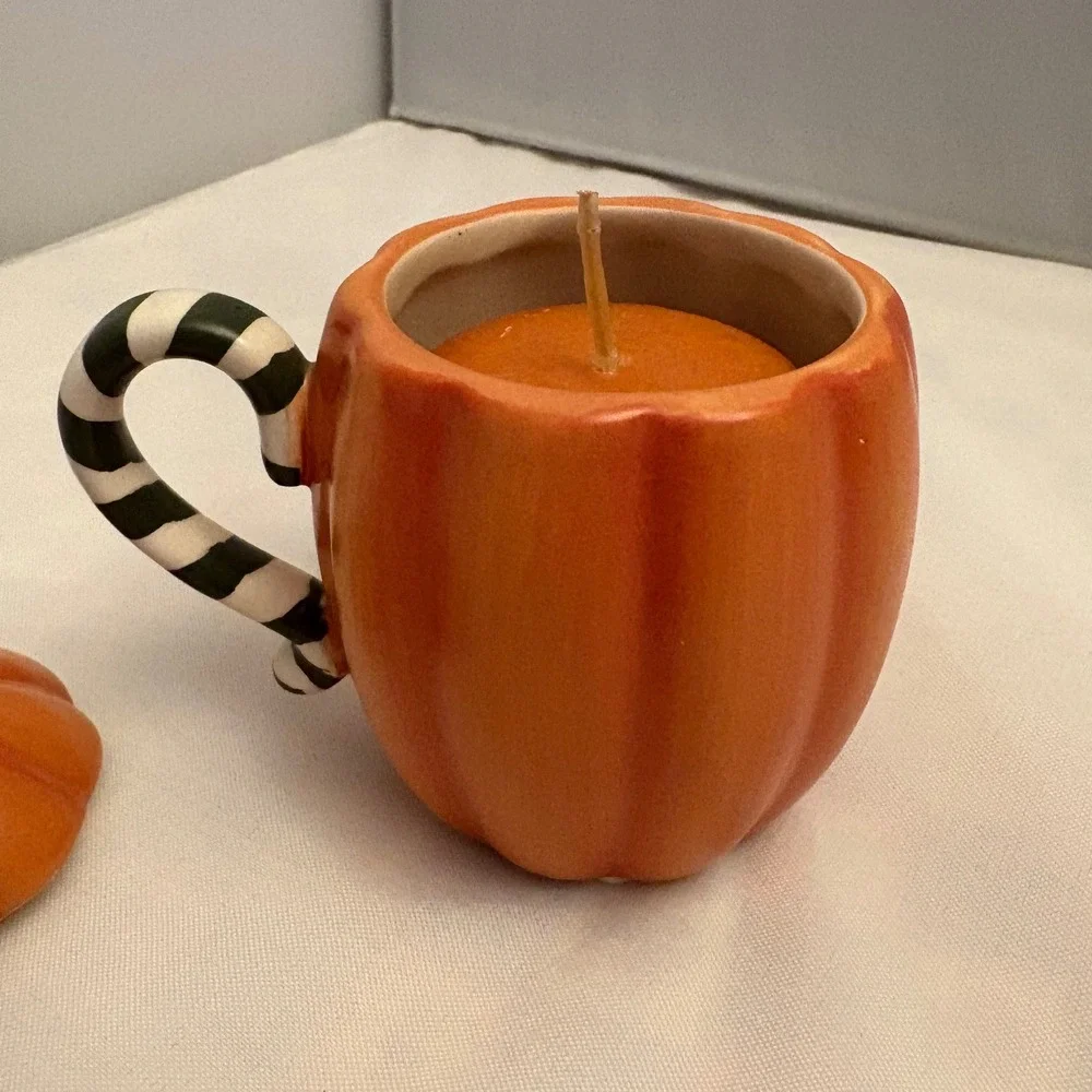 Retired‎ Yankee Candle Pumpkin Pie Ceramic Candle Holder Jar Striped Halloween